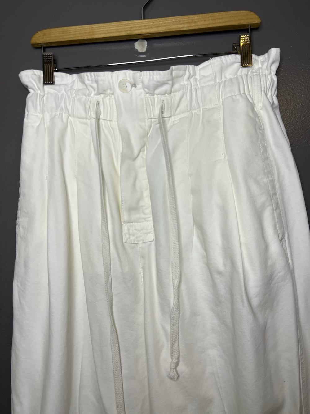 Free People Pants Womens L White Paperbag Tapered Twill Elastic Waist Pockets